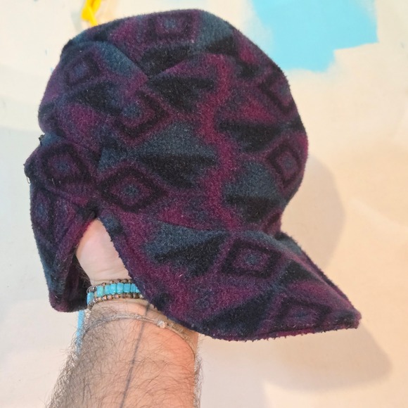Columbia Other - Vintage Columbia S M Fleece Hat Purple Diamond Pattern Ear Flaps USA Winter Ski